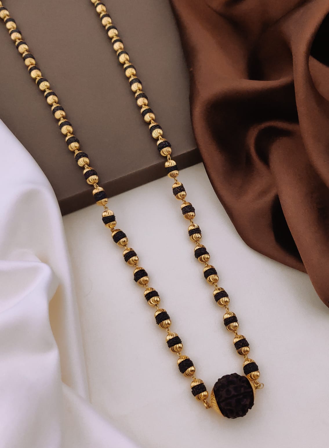 Premium 1 Gram Gold-Plated Ruddraksh Chain With Pendant - CP-013