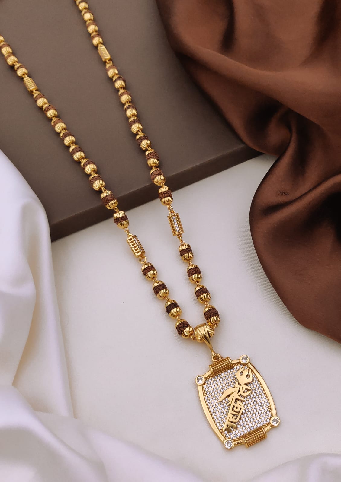 Premium 1 Gram Gold-Plated Ruddraksh Chain With Pendant - CP-015